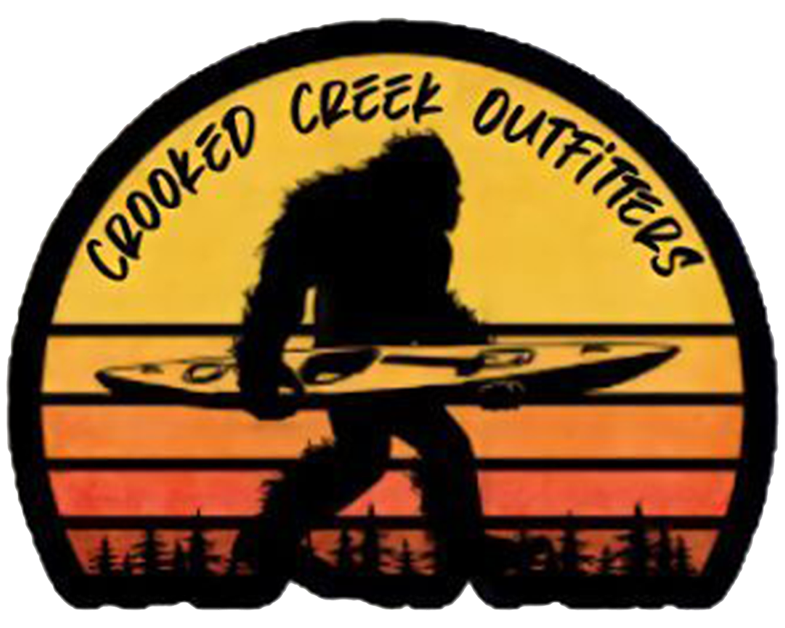 crooked creek outfitters logo bigfoot holding a kayak